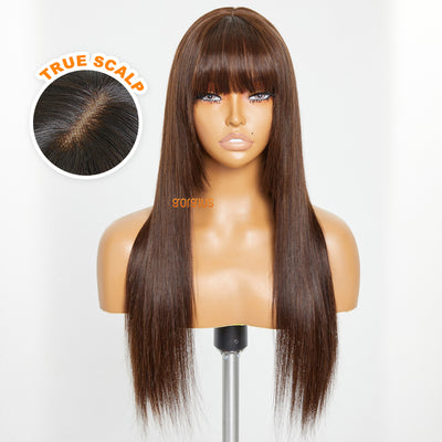 Silky Queen | Long Straight Dark Brown True Scalp Bang Wig