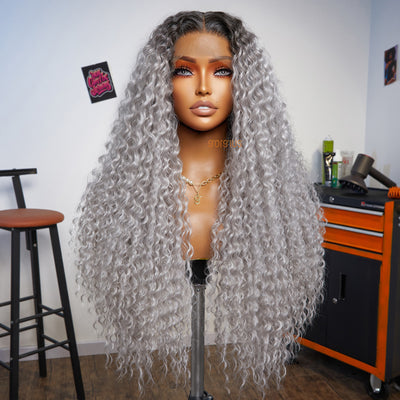 Titanium Rock | High Density Ombre Silver Gray Premium Fiber Lace Frontal Wig