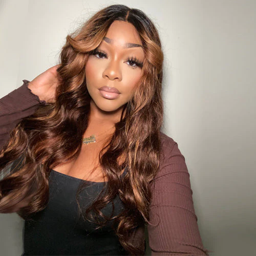 Gorgius Chocolate Brown Highlight Y-Shape Swiss HD Lace Loose Wave Wig-03