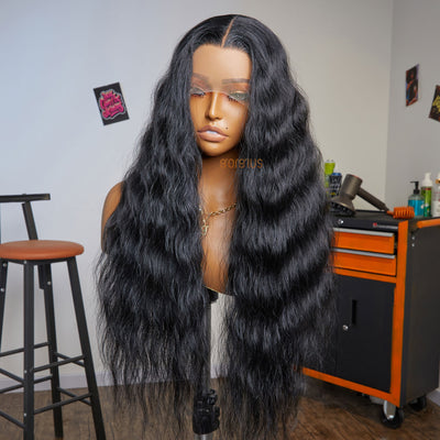 Wavy Breeze | Extra Long Realistic Natural Black Style Archive Premium Fiber Lace Frontal Wig-03