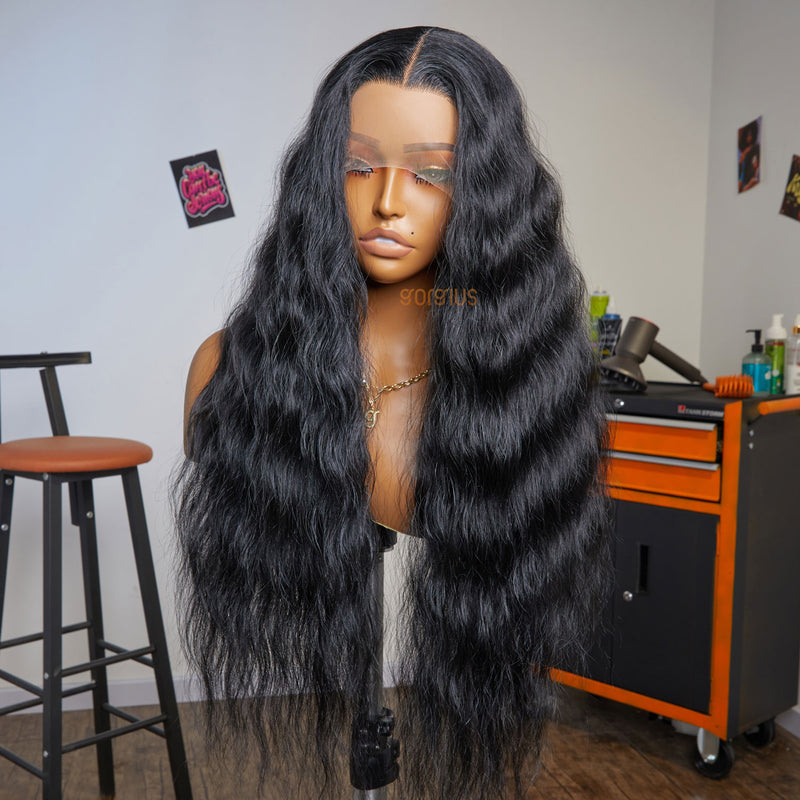 Wavy Breeze | Extra Long Realistic Natural Black Style Archive Premium Fiber Lace Frontal Wig-03