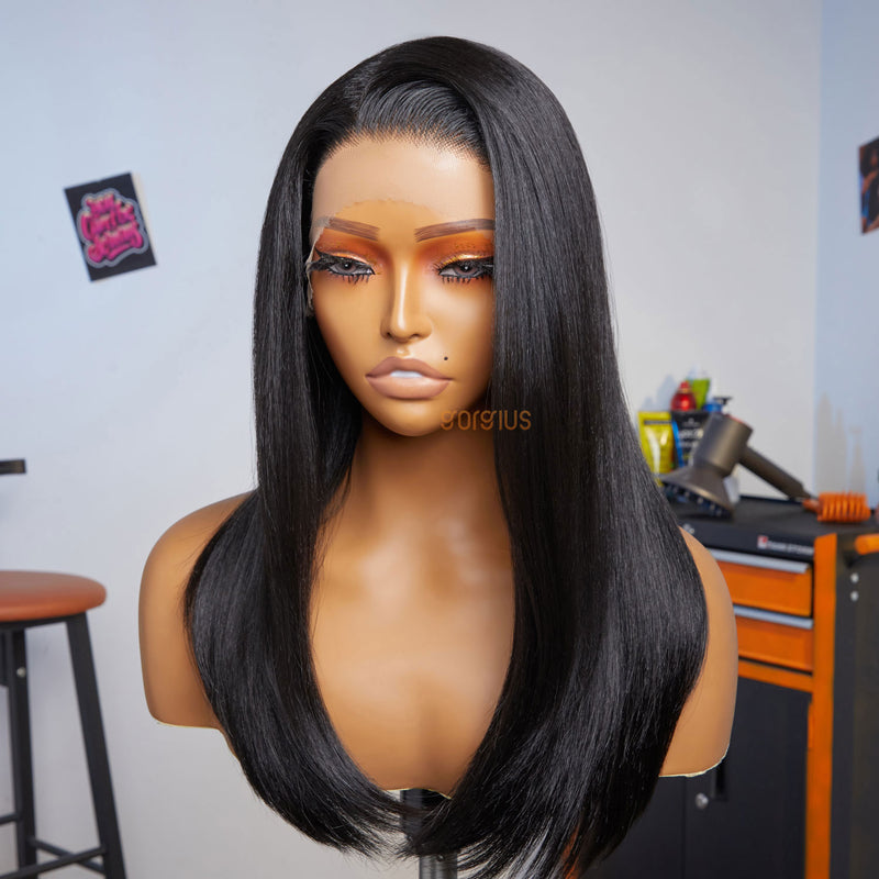 Smooth Day | Work-Friendly Natural Black Side Part Silky Straight pre-Plucked Premium Fiber Lace Frontal Wig-03