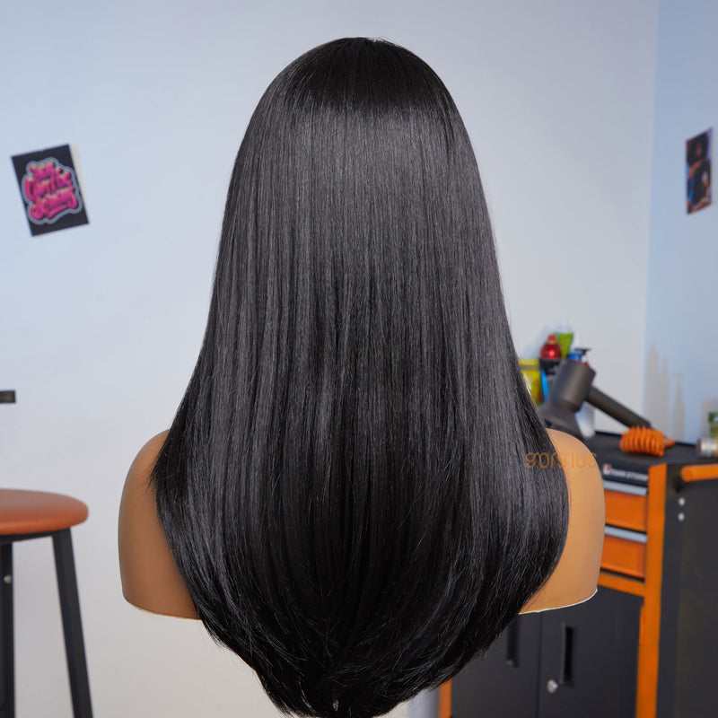Smooth Day | Work-Friendly Natural Black Side Part Silky Straight pre-Plucked Premium Fiber Lace Frontal Wig-04