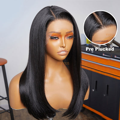 Smooth Day | Work-Friendly Natural Black Side Part Silky Straight pre-Plucked Premium Fiber Lace Frontal Wig-02