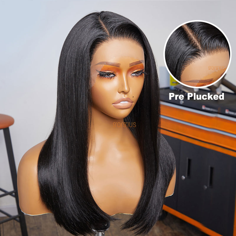Smooth Day | Work-Friendly Natural Black Side Part Silky Straight pre-Plucked Premium Fiber Lace Frontal Wig-02