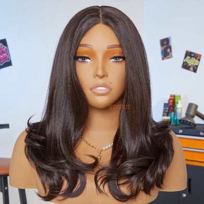 Brunette Silk | Pre Cut Lace Dark Brown Layered S-Shape Loose Curly  Premium Fiber Wig-03