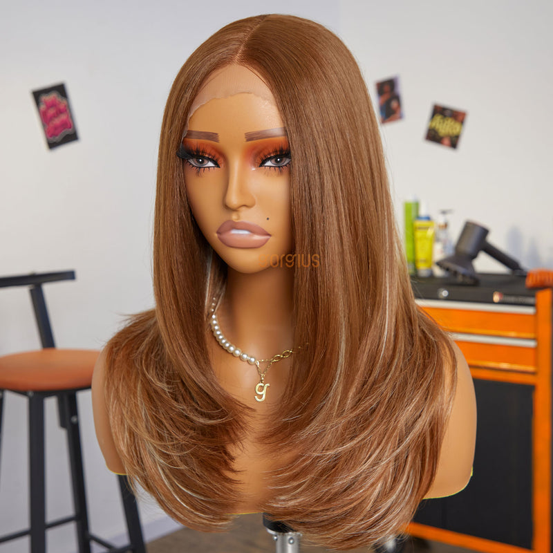 Sun Kissed| 90s Silky & Soft Blonde Highlight Straight Pre-Plucked Premium Fiber Wig-03