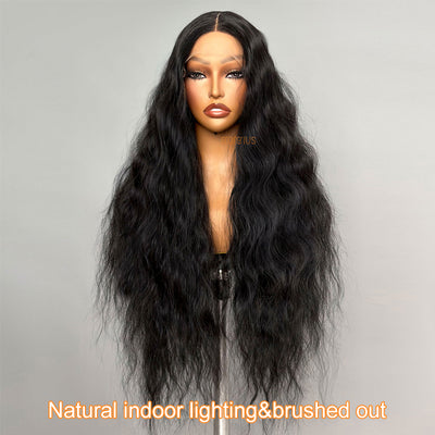 Wavy Breeze | Extra Long Realistic Natural Black Style Archive Premium Fiber Lace Frontal Wig-02