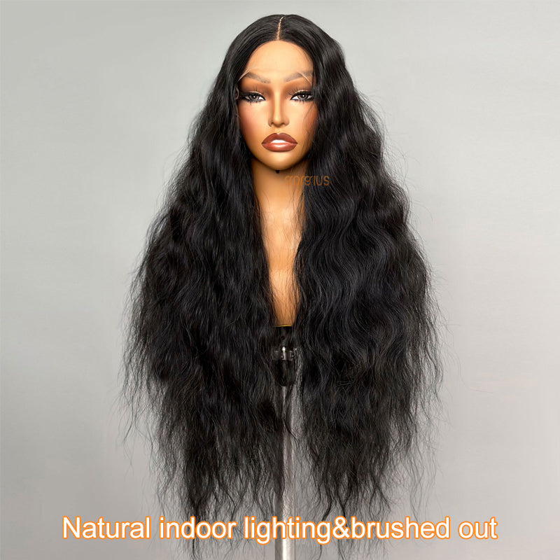 Wavy Breeze | Extra Long Realistic Natural Black Style Archive Premium Fiber Lace Frontal Wig-02