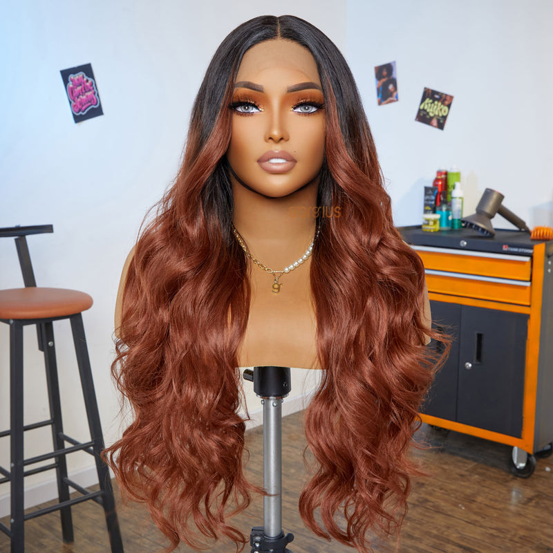Redhead avail  | Extra Long Salon Blowout  Ombre Copper Red Loose Wave  Premium Fiber Wig-03