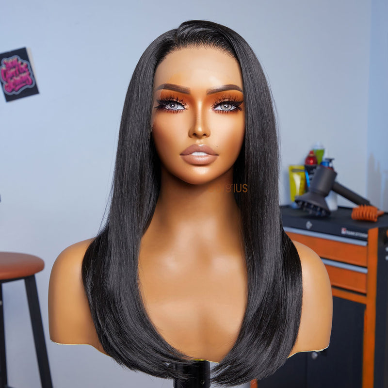 Smooth Day | Work-Friendly Natural Black Side Part Silky Straight pre-Plucked Premium Fiber Lace Frontal Wig-01