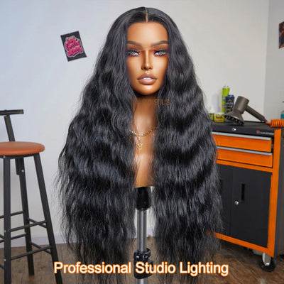 Wavy Breeze | Extra Long Realistic Natural Black Style Archive Premium Fiber Lace Frontal Wig-01