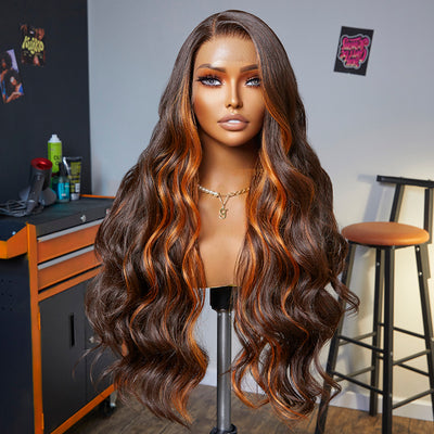 Fiery Touch | Salon Blowout Orange Highlight Premium Fiber Lace Frontal Wig-01