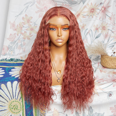 Mahogany Wave | 4X4 Lace Reddish Brown Water Wave  Bohemian Style Wig