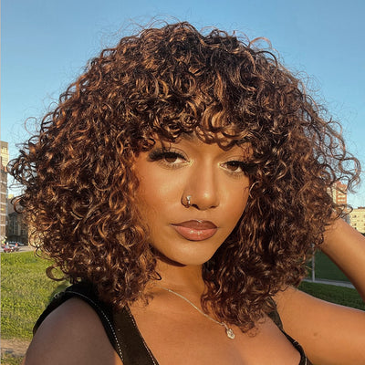 High Density Messy Curly Wig With Bang