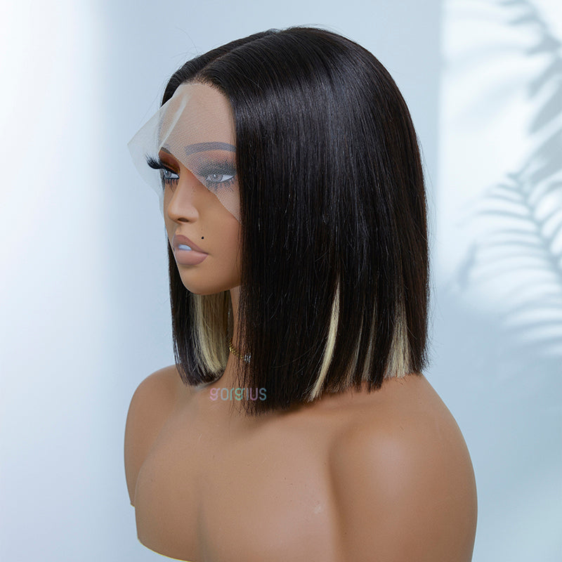 Gorgius Peekaboo Hair Color Underneath Black Bob T-Part Lace Frontal Wig