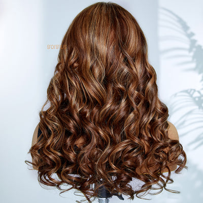 Gorgius Caramel Brown Highlight Loose Wave Y-Shape Swiss HD Lace Wig