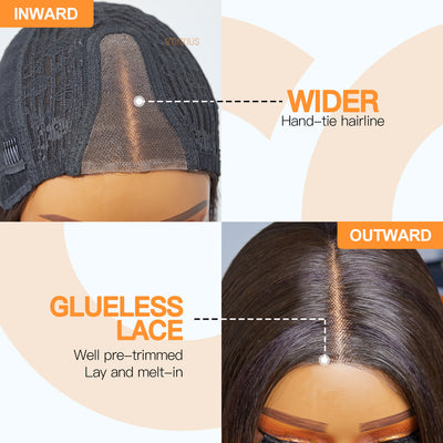 Brunette Sleek | Pre Cut Lace Layered Silky Straight Black Mixed Brown Premium Fiber Wig
