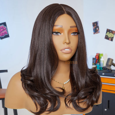 Brunette Silk | Pre Cut Lace Dark Brown Layered S-Shape Loose Curly  Premium Fiber Wig