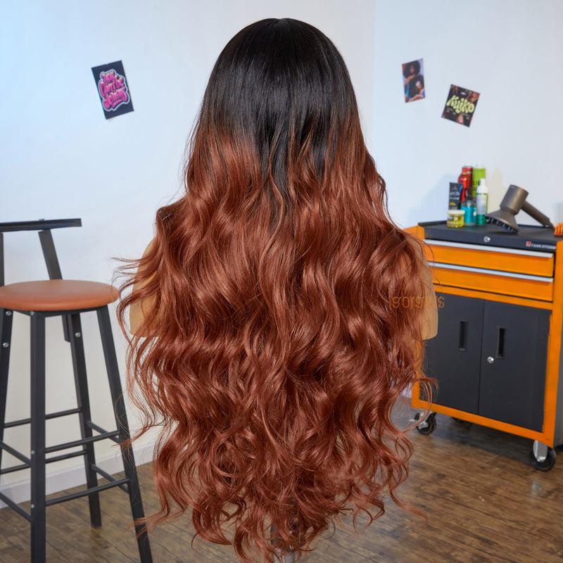 Redhead avail  | Extra Long Salon Blowout  Ombre Copper Red Loose Wave  Premium Fiber Wig