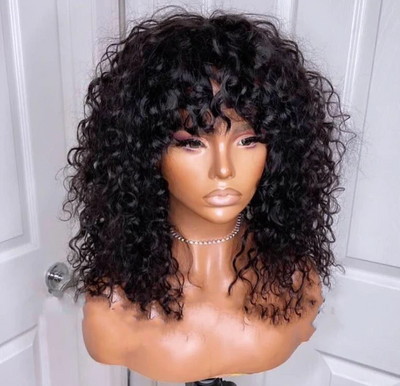 Human hair curly online wigs with bangs