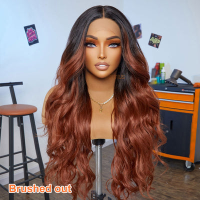 Redhead avail  | Extra Long Salon Blowout  Ombre Copper Red Loose Wave  Premium Fiber Wig