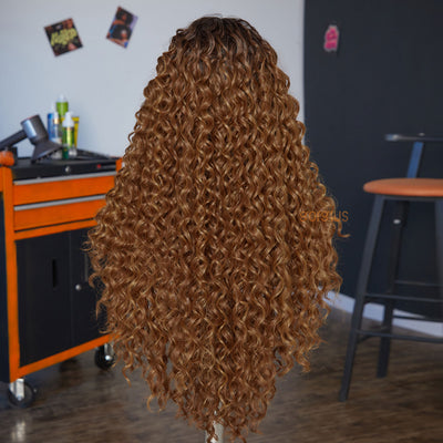 Dancing Vigor | Ombre Brown Curly Premium Fiber Lace Frontal Wig