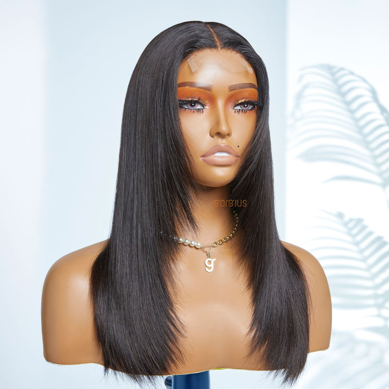 Natural Color Layered Cut Glueless Y-Shape Lace Wig