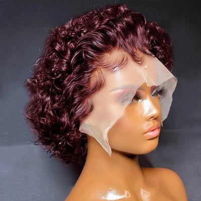 Gorgius Burgundy Color Bouncy Curl 13*4 Compact Lace Wig